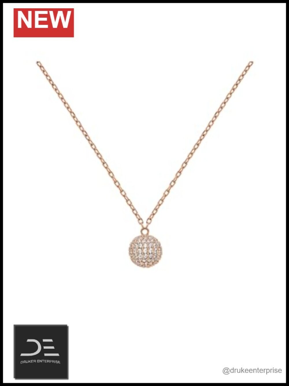 Gold Plated Brass Crystal Pendant Necklace 316L Stainless Steel Cable Chain